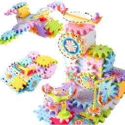 Montessori crianças engrenagem elétrica conjunto de brinquedos de construção conjunto de engrenagens giratórias carro ferroviário grande construção haste brinquedo de natal - Image 1