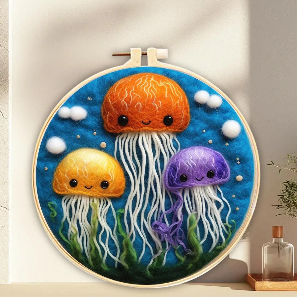 Chenistory-kit diy para diy, diy, lã, com moldura, feito à mão, medusas, animais, decoração de casa, artesanato - Image 1