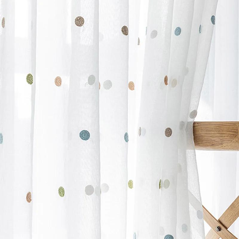 colorido círculo bordado cortinas transparentes para sala de estar tela de ventana blanca algodón lino dormitorio cortina de tul ZH035-5 - Image 1