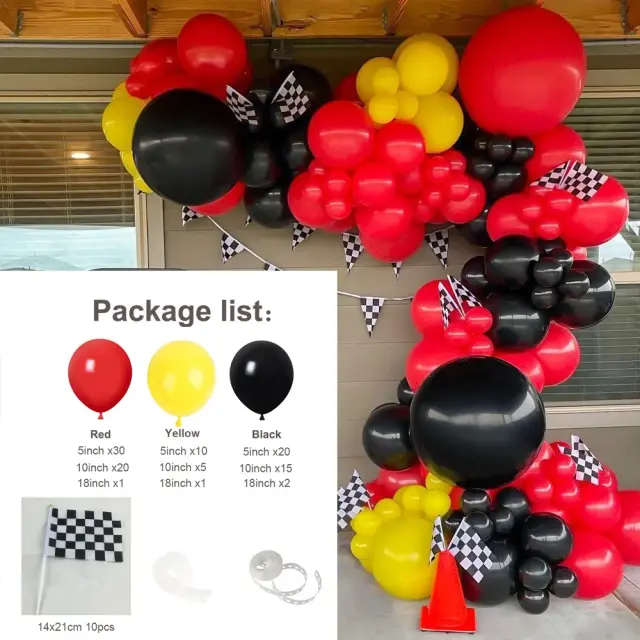 Decoração de Festa com Balões Temáticos Raciais - Kit Arco de Balões de Látex para Aniversário, Baby Shower e Casamento em Vermelho, Preto e Amarelo
