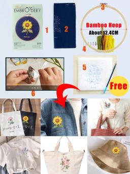 Kit Bordado Iniciante com Hoop, Padrão Flores, DIY Kits Completos, bordado em Roupas, Costura Ponto Cruz - Image 4