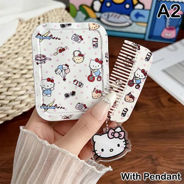 Espelho de Maquiagem Portátil Dobrável Sanrio Hello Kitty com Pente - Presente Perfeito para Belezura sobre Duas Rodas