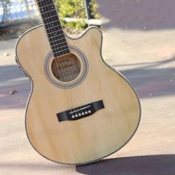 Guitarra acústica de corpo fino, 6 aço-corda madeira cor, Flattop Balladry Folk, Higgloss Cutaway Electro, 40" - Image 3