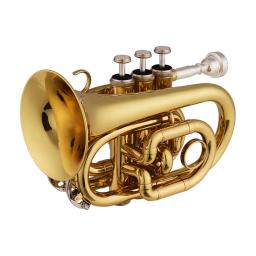 Muslady trompete de bolso bb, instrumento musical requintado pintado a ouro de latão plano e durável com luvas de boquilha e capa de alça - Image 3