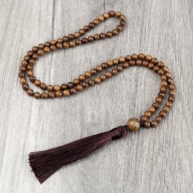 6 8 10mm vintage 108 mala contas colar original de madeira grânulo masculino borla yoga meditação colares feminino oração budista jóias