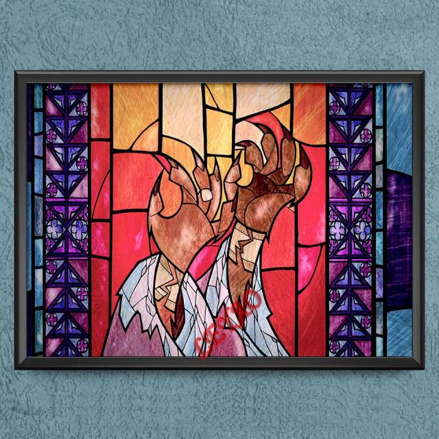 Kits de Pintura em Diamante Disney A Bela e a Fera - Arte em Vitral para Decorar sua Casa com Mosaicos Bordados e Ponto Cruz