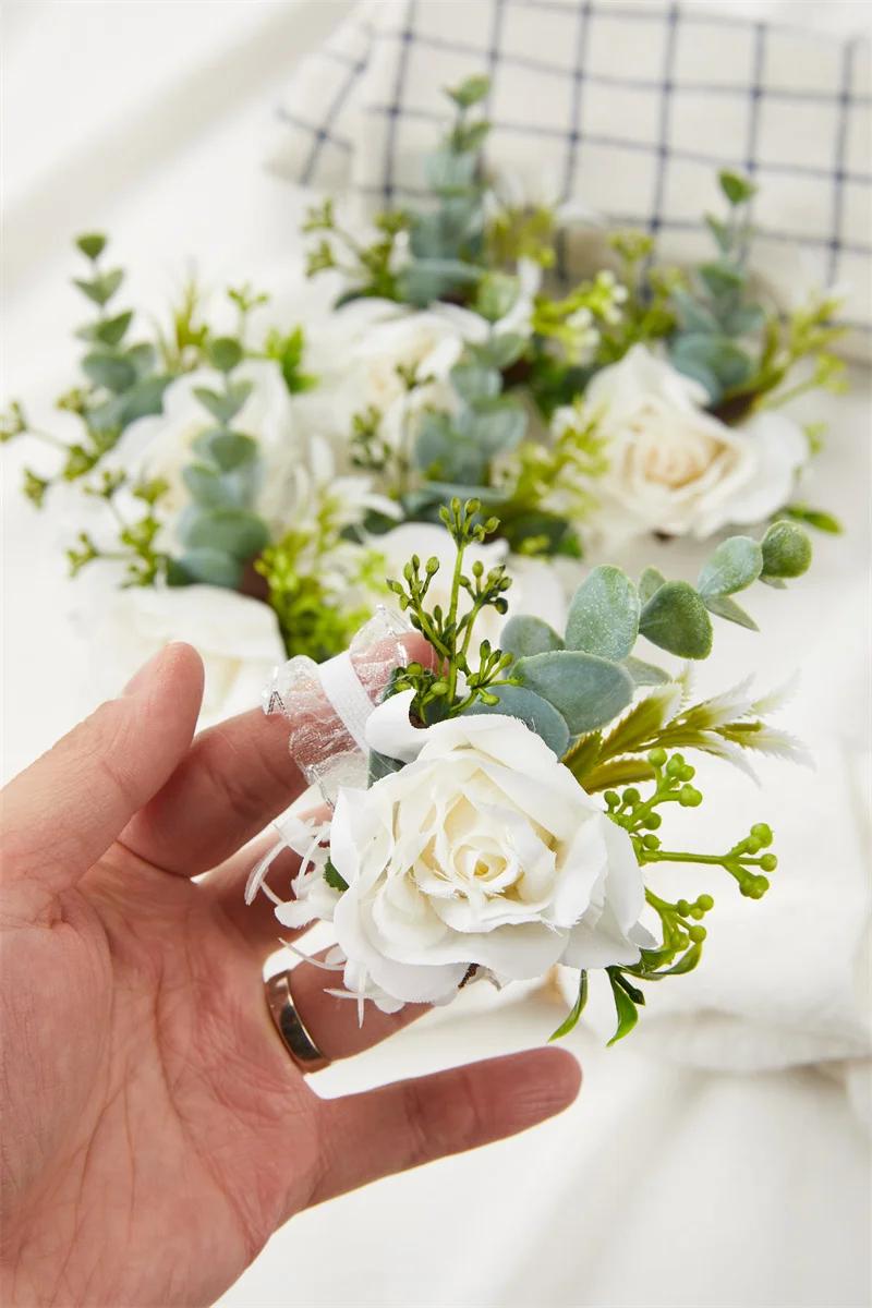 Pulseira madrinha corsage, bracelete de seda com rosas e flores, pulseira feminina, para casamentos, artesanatos - Image 1