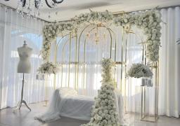 S-Shape Branco Casamento Arco, Contas De Cristal, Cortina De Suspensão LED Light, Casamento Arco Frame, Metal com Flores - Image 6