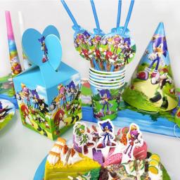 Descartável Cartoon Sonic Party Supplies, Placa, Copo, Guardanapo, Toalha De Mesa, Bolo Topper, Saco De Presentes, Kids Birthday Party Decorações Set - Image 6