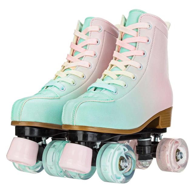 2024 couro do plutônio piscando 4 rodas patins para as mulheres fileira dupla sapatos de skate iniciante quad tênis patinação gelo pista treinamento