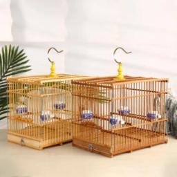 Gaiola quadrada de bambu para pássaro com queixo índigo e bambu - Image 3