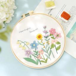 Kit Flor Bordado para Iniciantes, DIY Ponto Cruz Set, Costura Impressa, Artesanato de Arte, Hanging Picture, Home Decor, 20cm Frame - Image 4