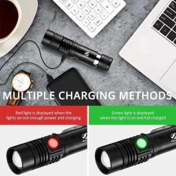 Lanternas LED de alta potência Zoomable, Tocha de acampamento com contas de lâmpada LED T6, Impermeável, 4 modos de iluminação, Carregador USB multifuncional - Image 4