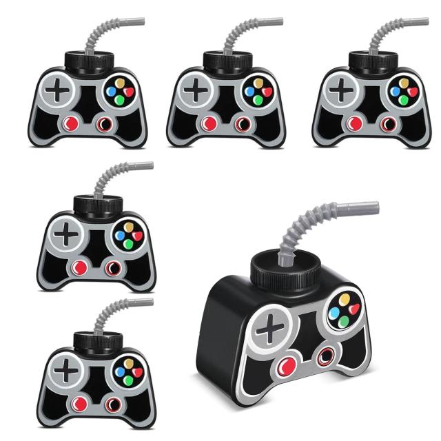 Copo Plástico Gamer com Palha - 12 Unidades de 10oz para Festas de Jogos e Aniversários