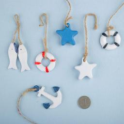 Arrastão decorativo estilo mediterrâneo para decoração de parede, pingente de madeira pequeno, estrela do mar marinha, peixes marinhos, âncora, salva-vidas - Image 3
