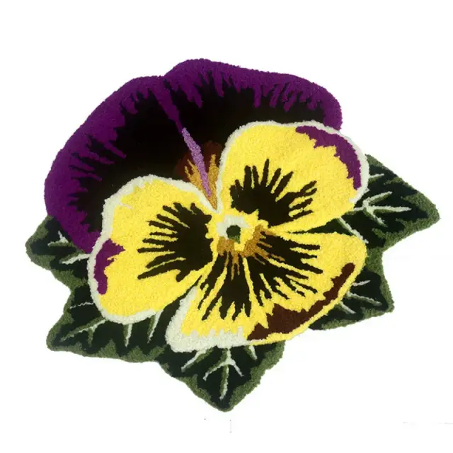 Tapete 3D de Pansy com Bordado Floral para Decoração de Sala, Quarto e Banheiro - Antiderrapante e Estiloso para Sofá e Mesa