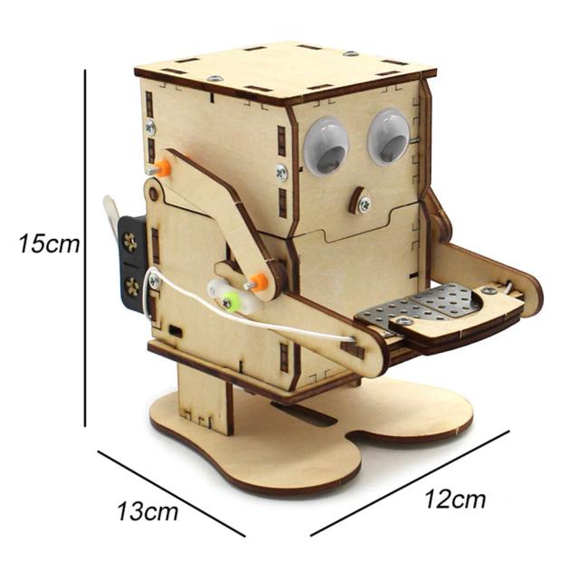 Kit Robô Comedor de Moedas DIY Madeira - Projeto STEM Educacional