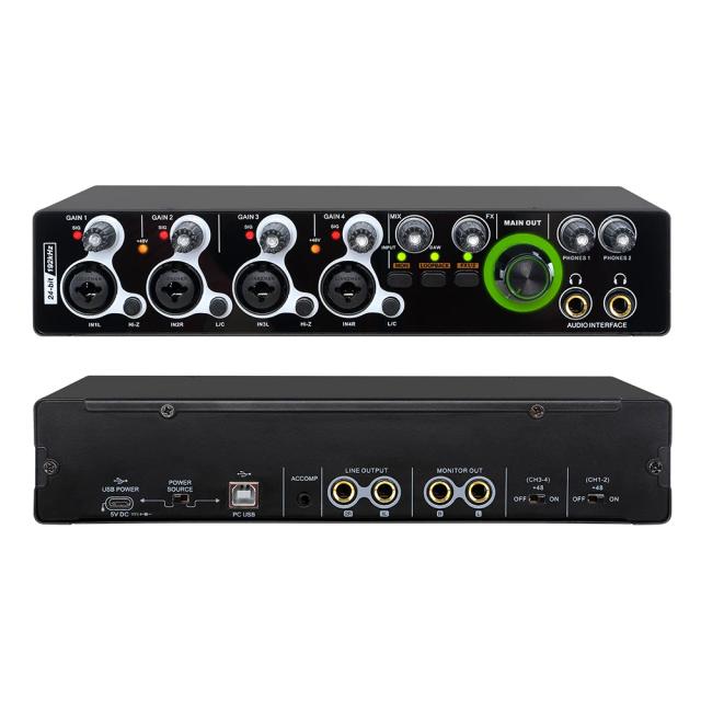 Placa de Som Profissional USB para Estúdio de Gravação de Música ao Vivo com 4 Canais