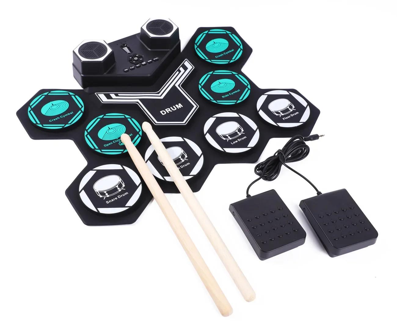Electronic Drum Kit 9 Silicon Drum Pads Folding Drum Set USB/Bateria Alimentado com Baquetas Pedal de percussão - Image 1