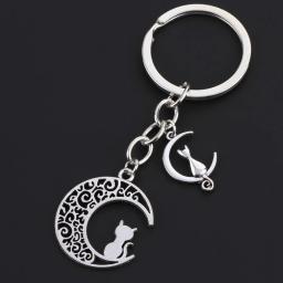 Lua Gato Animal Chaveiro para Mulheres, Pingente De Jóias, Corrente Chave Do Carro, Presente Original Amigos, Atacado - Image 1