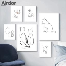 Abstrato Pet Dog Cat Poster, Pintura Canvas, Linha Desenho Wall Poster, Preto e Branco Minimalista Art Prints, Nordic Picture, Home Decor - Image 2