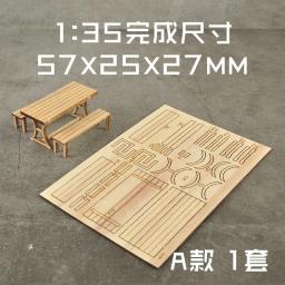 Conjunto de mesa e cadeiras em miniatura, layout arquitetônico, Kits montados em madeira para diorama, modelismo DIY, escala 1:35 - Image 3