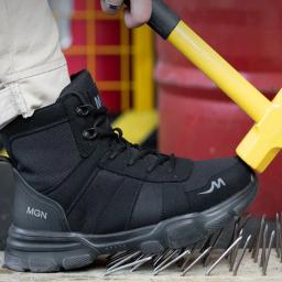 Botas de trabalho sapatos de segurança indestrutíveis homens sapatos de dedo do pé de aço à prova de punctura tênis feminino antiderrapante sapatos de trabalho masculino botas táticas - Image 6