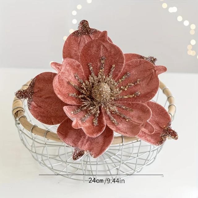 Flores Artificiais de Glitter: Enfeites Charmosos para Natal, Casamentos e Festas de Ano Novo.