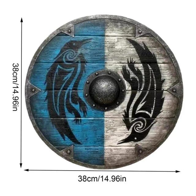 Escudo Decorativo Medieval Viking para Cosplay e Decoração de Casa com Design de Corvo de Valhalla em Madeira