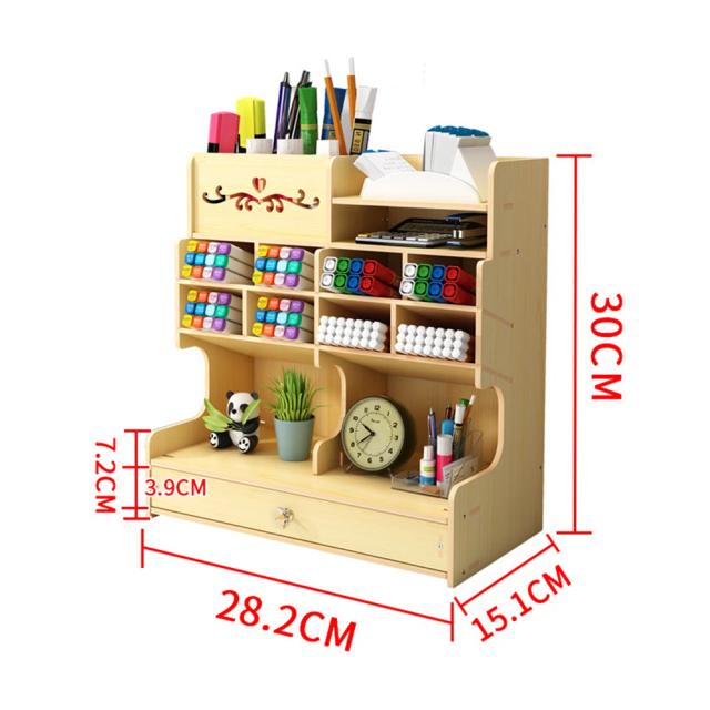Organizador de Mesa de Madeira Multi-Funcional com Suporte para Canetas e Armazenamento Prático para Casa, Escritório e Escola