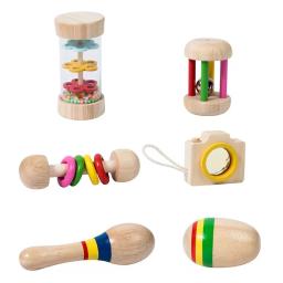 Instrumentos musicais rotativas para crianças Chocalho de madeira, 6 em 1, alta qualidade, Brinquedo do bebê com som de chuva, Atacado - Image 5