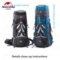 Naturehike-impermeável caminhadas mochila, escalada, trekking, viagem mochila, softback mochila com capa de chuva, grande capacidade, 70L - Image 1