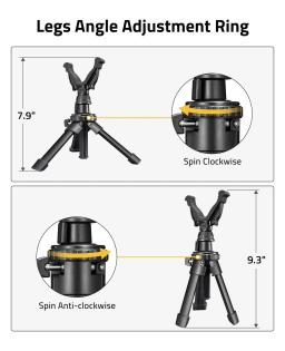 Caça portátil tripé com ajuste de altura, tiro descansa com 360 graus girar a cabeça, V garfo, ao ar livre, resto, 7,9 "-15" - Image 3