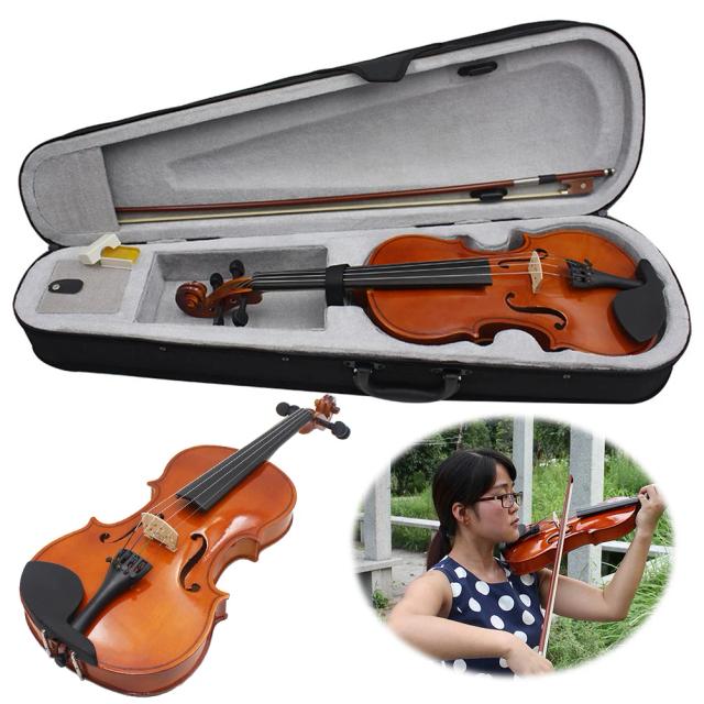 Conjunto Completo de Violino para Iniciantes com Estojo, Arco, Cordas Extras e Afinador - Tamanho Adulto