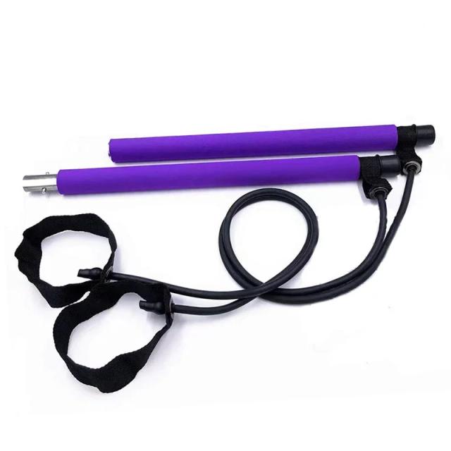 Conjunto Portátil de Pilates com Barra e Bands de Resistência para Exercícios de Yoga e Alongamento