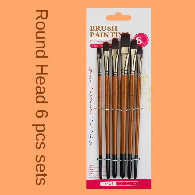 Conjunto de Pincéis de Madeira para Aquarela com Cabelo de Nylon em Vinho Tinto - 6 Peças com 4 Tipos de Ponta e Opção de Caneta Tinta a Óleo