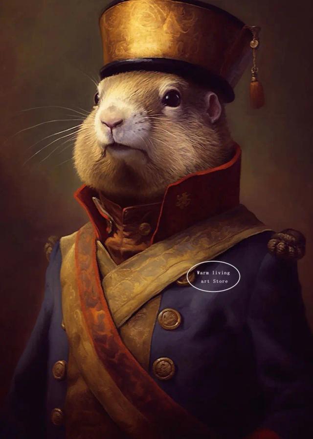 Pintura de Animais com Cabeça Humana em Canvas: Posters Nórdicos e Arte de Parede Vintage para Decoração de Interiores com Gato e Cão em Estilo Court