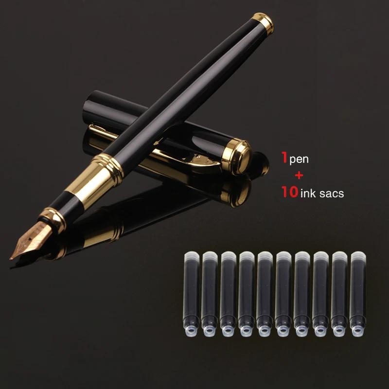 Caneta tinteiro de metal com logotipo personalizado grátis, caneta caligrafia de luxo, presente para estudantes, escola de negócios e material de escritório, 1 caneta + 10 - Image 1