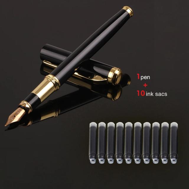 Caneta tinteiro de metal com logotipo personalizado grátis - Luxuosa caneta de caligrafia, presente ideal para estudantes e profissionais, inclui 1 caneta + 10 recargas