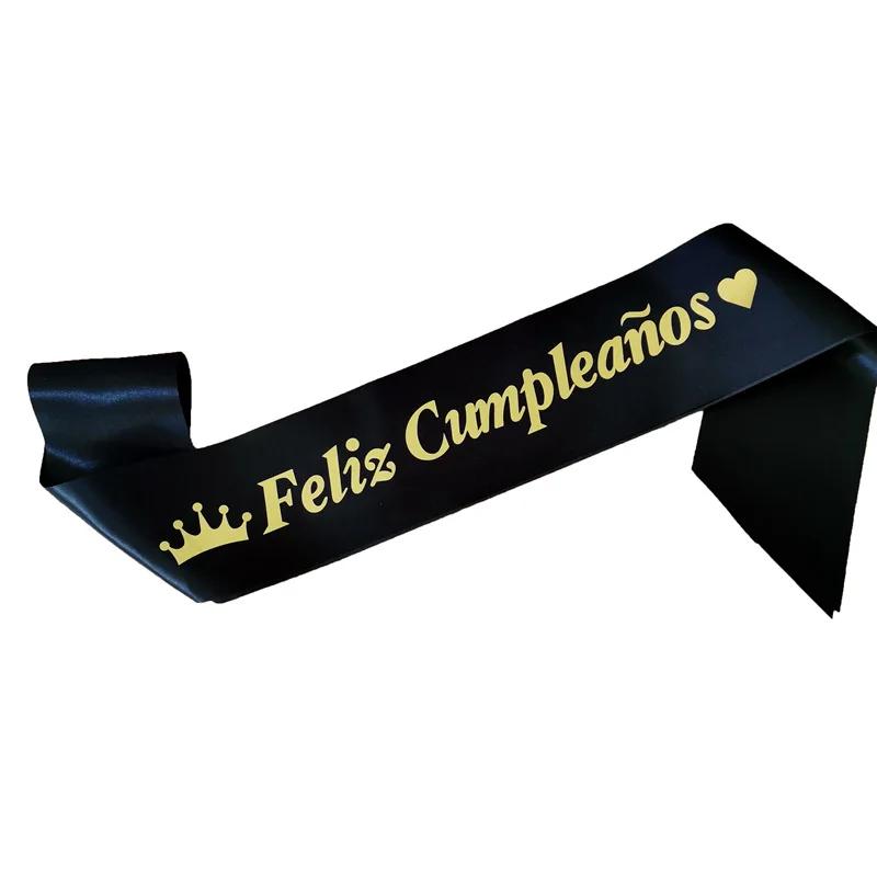 Faixa de cetim com espanhol feliz cumpleanos para crianças e adultos, alça de ombro, decoração de feliz aniversário, 1pc - Image 1
