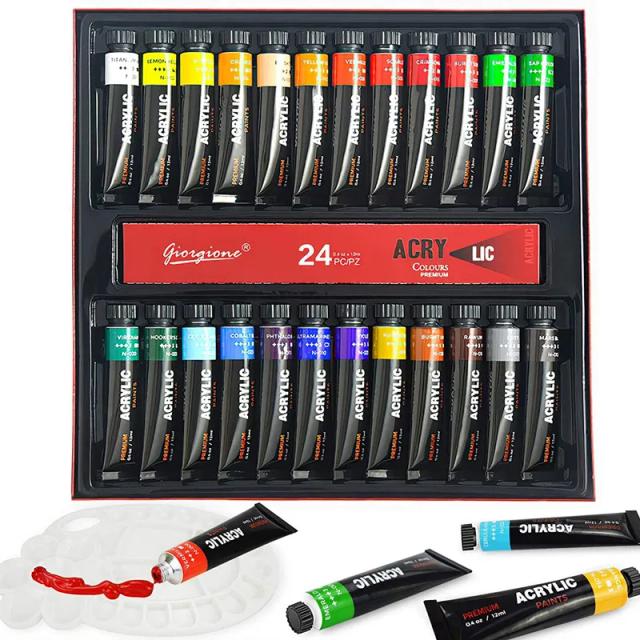 Kit de Tintas Acrílicas 12/24 Cores para Pintura Artesanal em Tecido, Vestuário, Lona e Rocha - Impermeáveis e Ideal para Desenhos Criativos