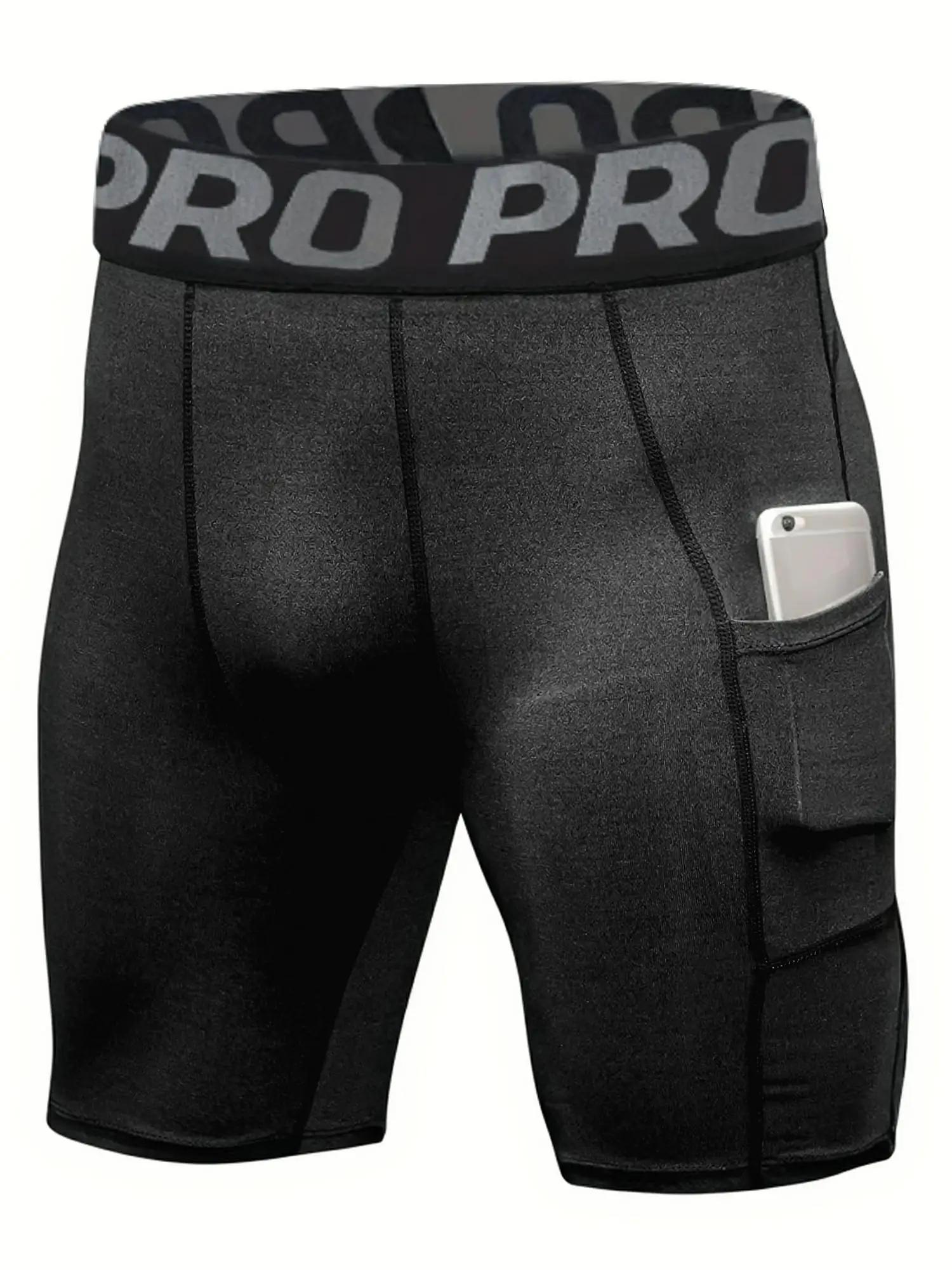 Shorts de compressão masculino, roupa íntima anti-atrito, camada base, secagem rápida, shorts de corrida com bolsos para treino e atividades de ginástica - Image 1