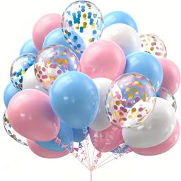 Balões Confete para Festa de Aniversário, Decorações Reveladas por Gênero, 36 em Rosa Claro e Azul, Platina - Image 1