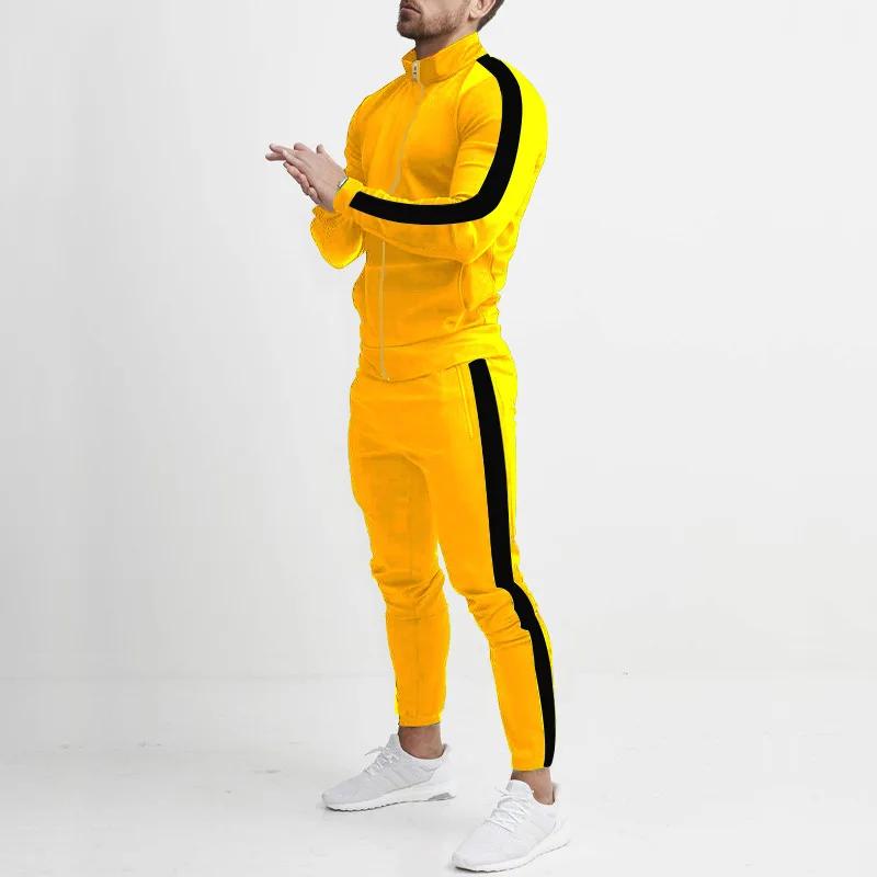 Jaqueta e calça de zíper listrado colorida masculina, roupas esportivas, roupas de treinamento, primavera e outono, nova moda, 2 peças - Image 1