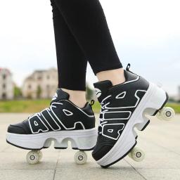 Deformação Roller Skates Sapatos para homens e mulheres, quatro rodas, tênis de corrida de uso duplo, Parkour Roller Sneaker, infantil - Image 6