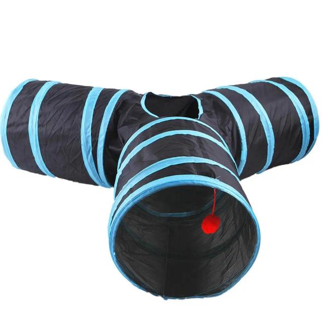Túnel Dobrável para Gatos com Bola Interativa - Brinquedo de Aventura para Animais de Estimação em Ambientes Internos