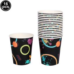 Neon Party Tableware Suprimentos, Prato de Papel, Copo, Guardanapo, Luz Negra, Decoração de Festa de Aniversário, 80s, 90s - Image 3