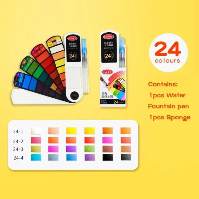 Kit Completo de Tintas Aquarela Sólidas para Iniciantes com Pigmento e Canetas - 24 a 42 Cores para Arte e Pintura