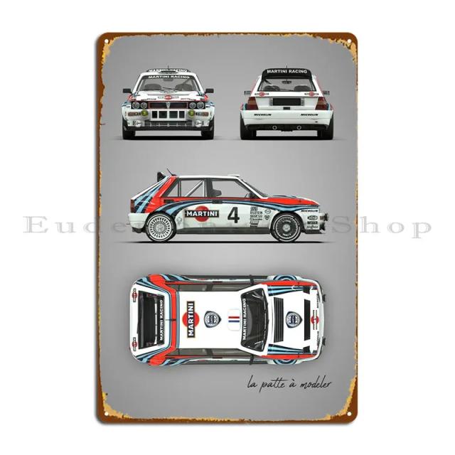 Pôster de Placa de Metal Delta HF Integrale para Decoração de Bar e Cinema - Carro de Corrida e Clube de Impressão