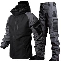 Jaqueta impermeável tática e calças para homens, terno de treinamento de combate, Soft Shell, SWAT Army Work Wear, ao ar livre, 2 Pcs Set - Image 1